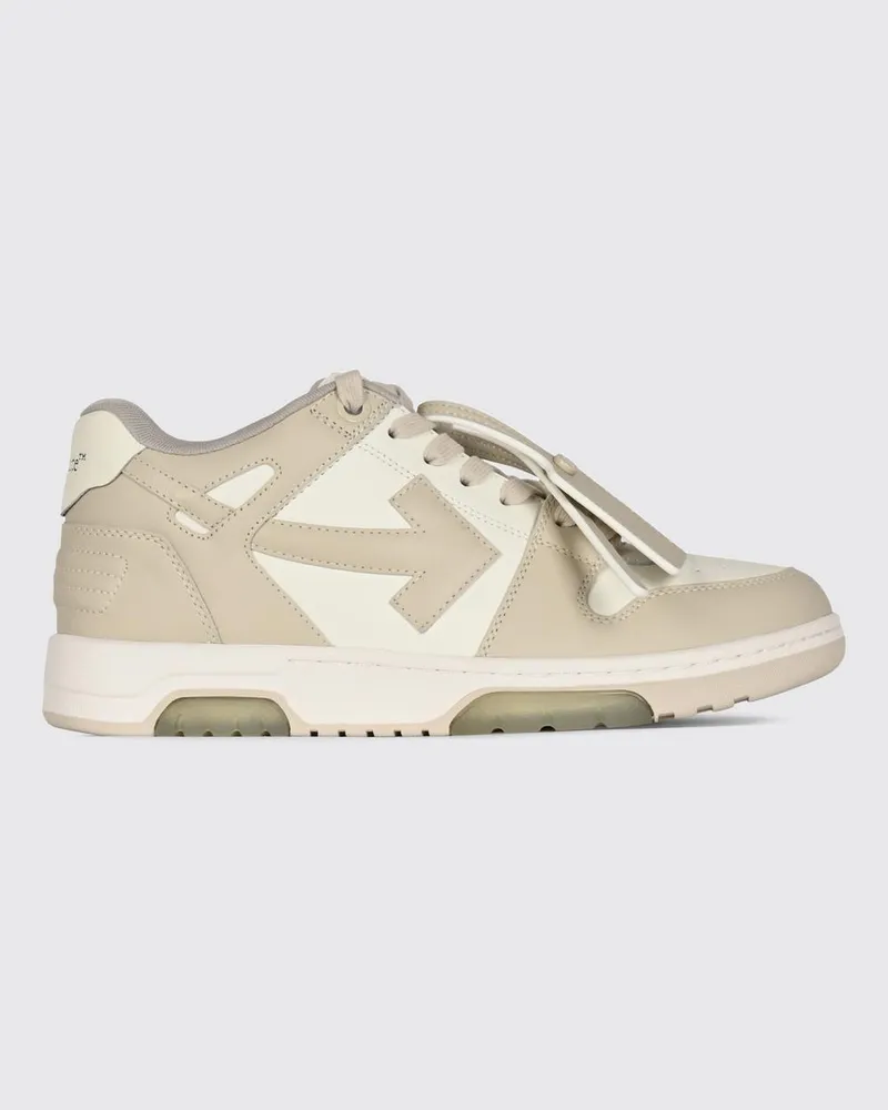 OFF-WHITE Out Of Office Sneaker aus Leder und recyceltem Polyester mit Etikett Beige