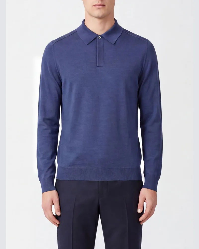Paul Smith Langärmeliges Slim-Fit-Poloshirt aus Merinowollstrick Blau