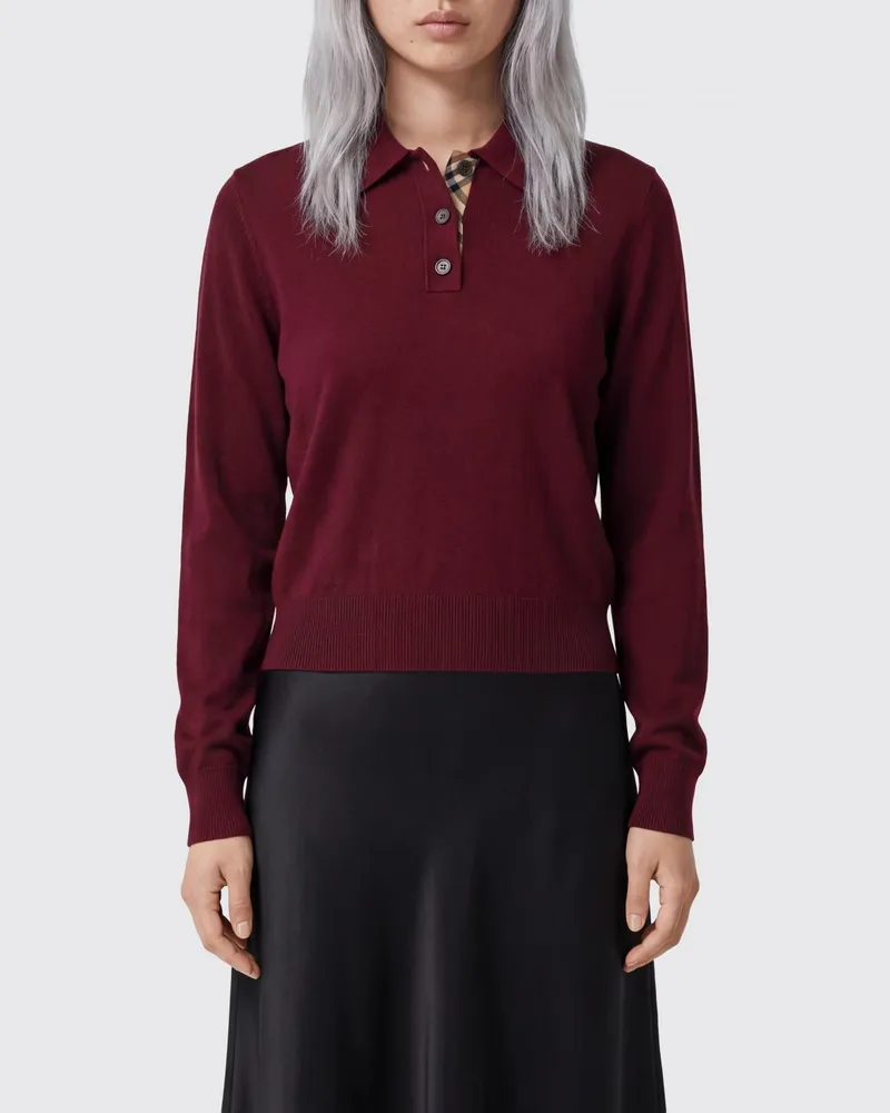 Burberry Langärmeliges Wollstrick-Poloshirt mit EKD-Logo Violett