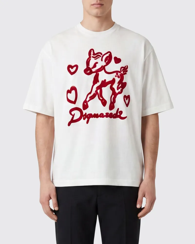 Dsquared2 Kurzärmeliges Baumwoll-T-Shirt mit kontrastierendem Grafikdruck Rot