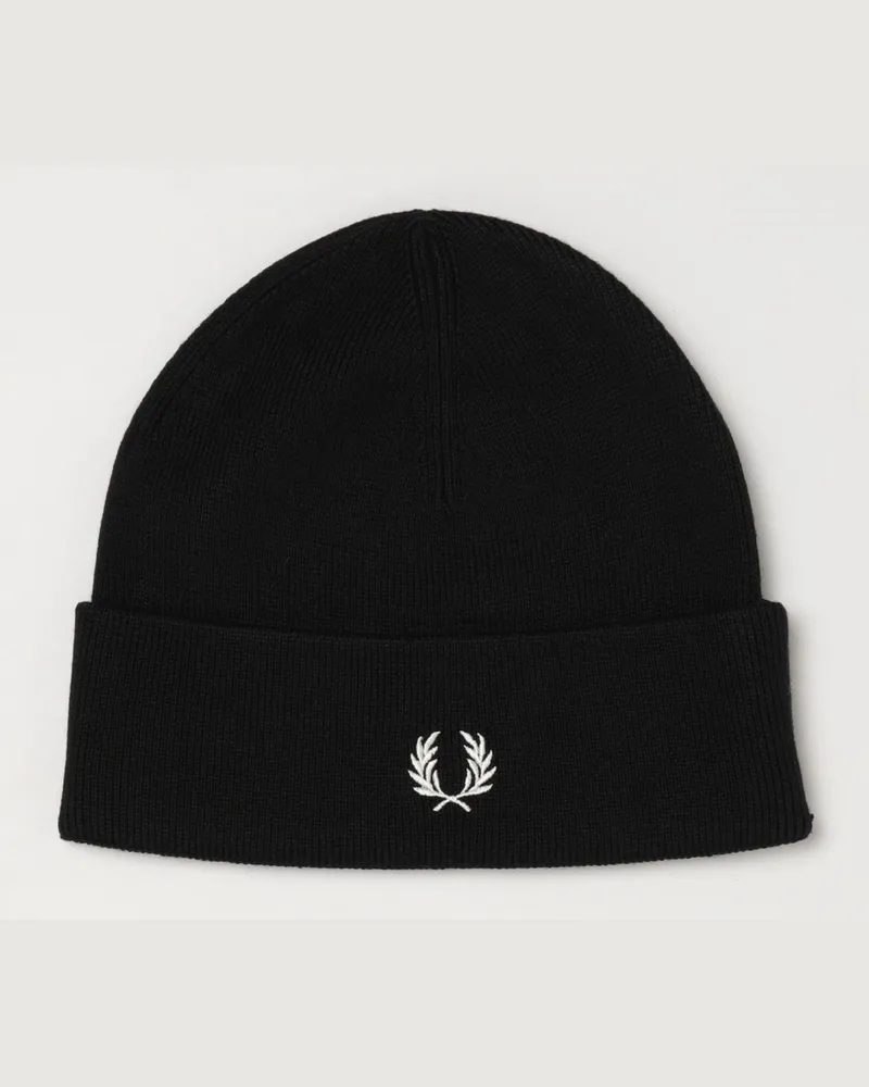 Fred Perry Beanie aus Woll-Baumwoll-Mischung mit gesticktem Logo Schwarz