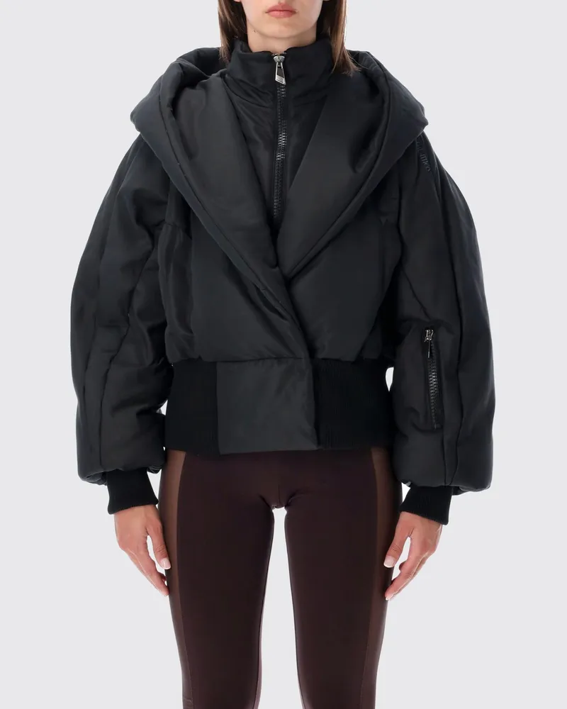 ATTICO Oversized Bomber-Daunenjacke aus Nylon und Baumwolle mit Kapuze Schwarz