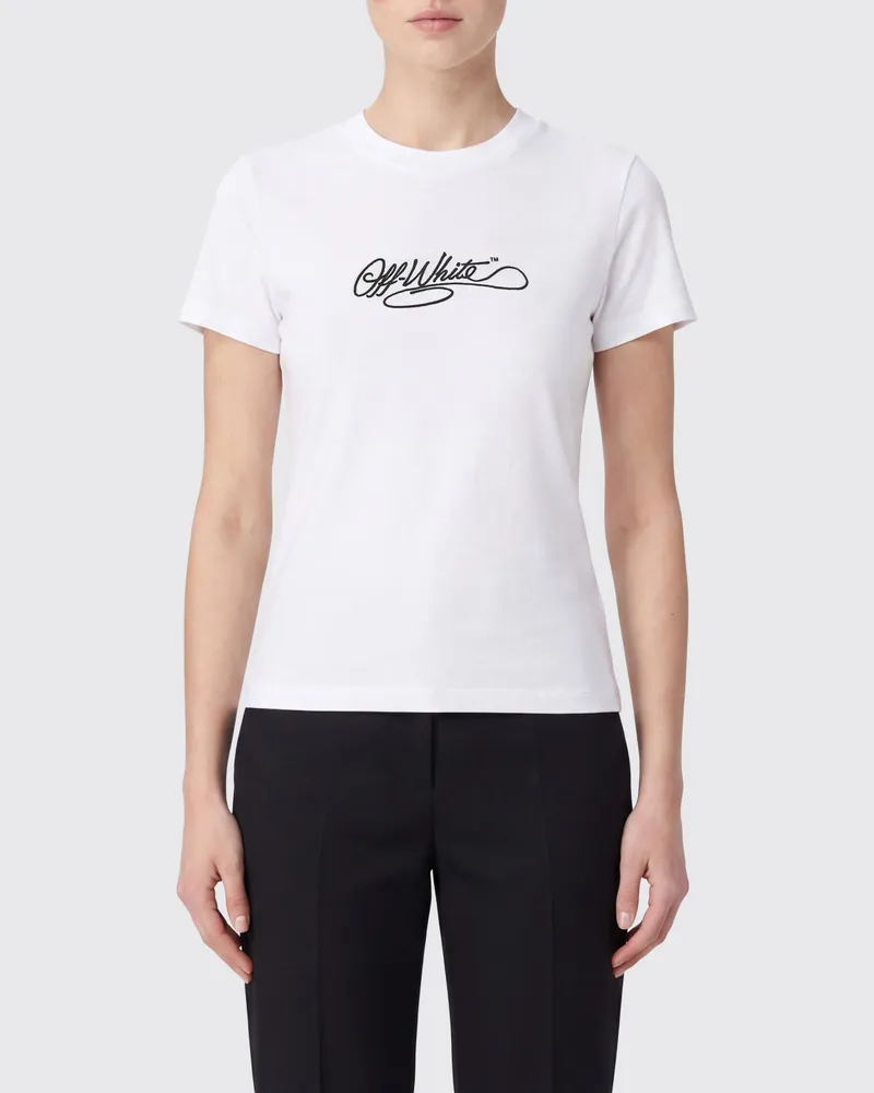 OFF-WHITE Slim Fit Baumwoll-T-Shirt mit kontrastierendem Logo-Print Weiß