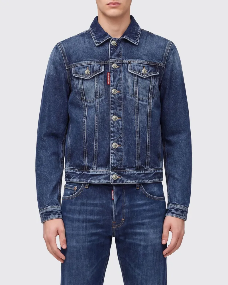 Dsquared2 Jeansjacke aus Baumwolldenim mit klassischem Kragen und Knöpfen Navy