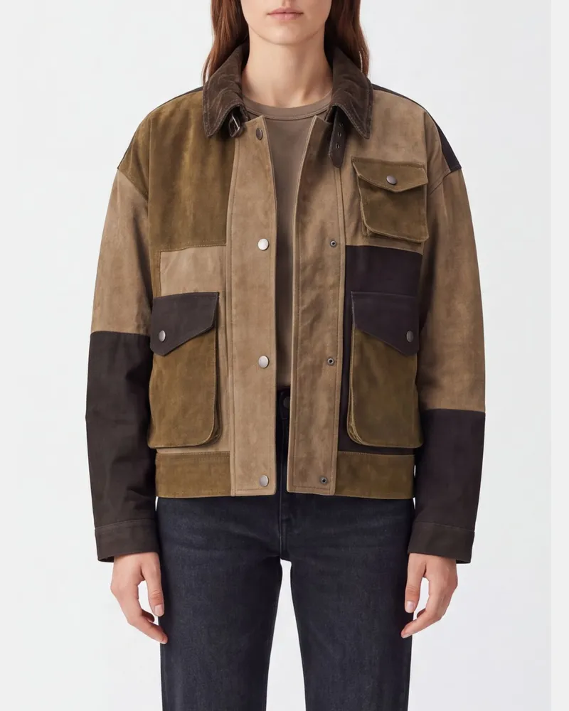 Étoile Isabel Marant Bedruckte Utility-Jacke Risla aus Baumwolle mit Gürtel Kaki