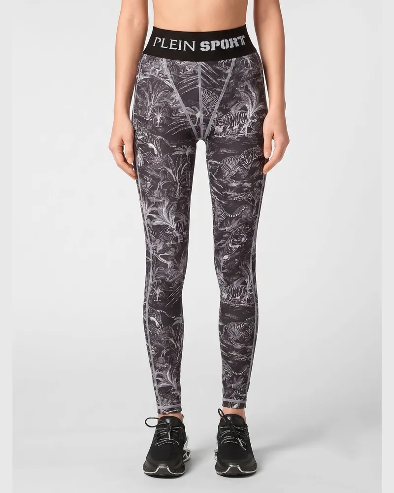 Philipp Plein Hoch taillierte Skinny-Leggings mit tropischem Blumenprint Schwarz