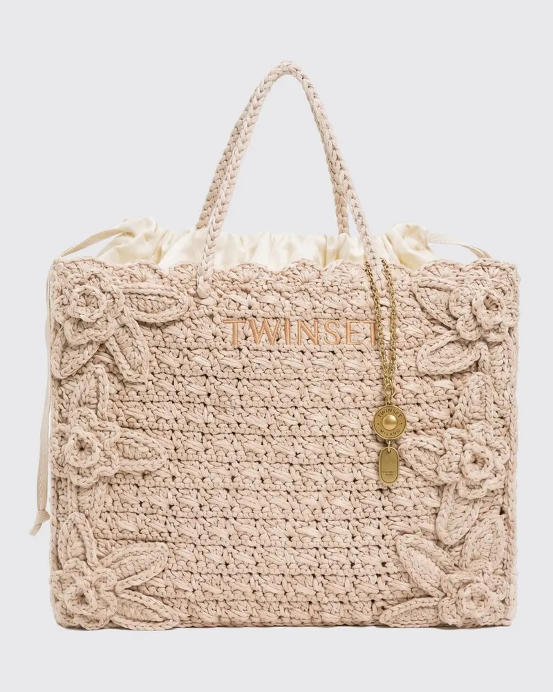 Twin-Set Häkel-Baumwolltasche Sand