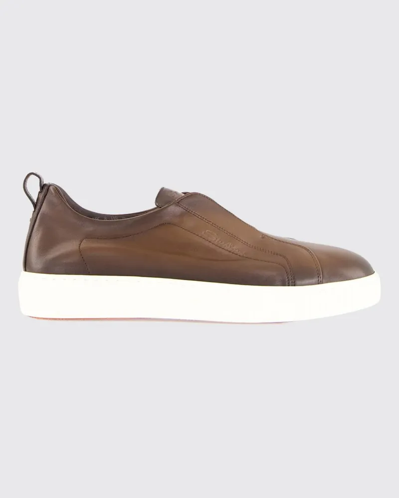 Santoni Slip-on-Sneaker aus gealtertem Leder mit elastischen Einsätzen Braun