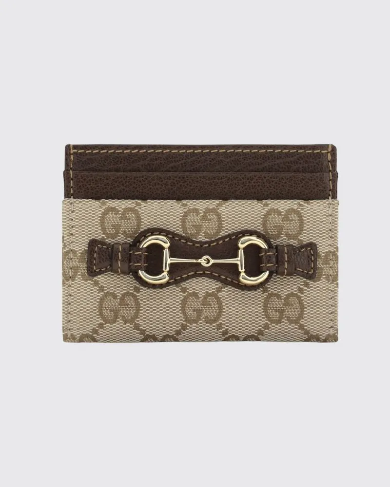 Gucci Horsebit-Kartenetui aus GG Supreme-Gewebe mit vier Kartenfächern Beige