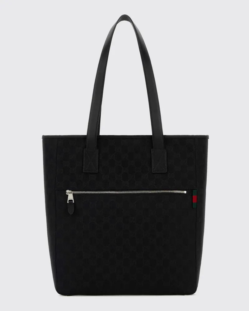 Gucci Tote-Bag aus Jacquard-Gewebe mit GG-Monogramm und Ledergriffen Schwarz