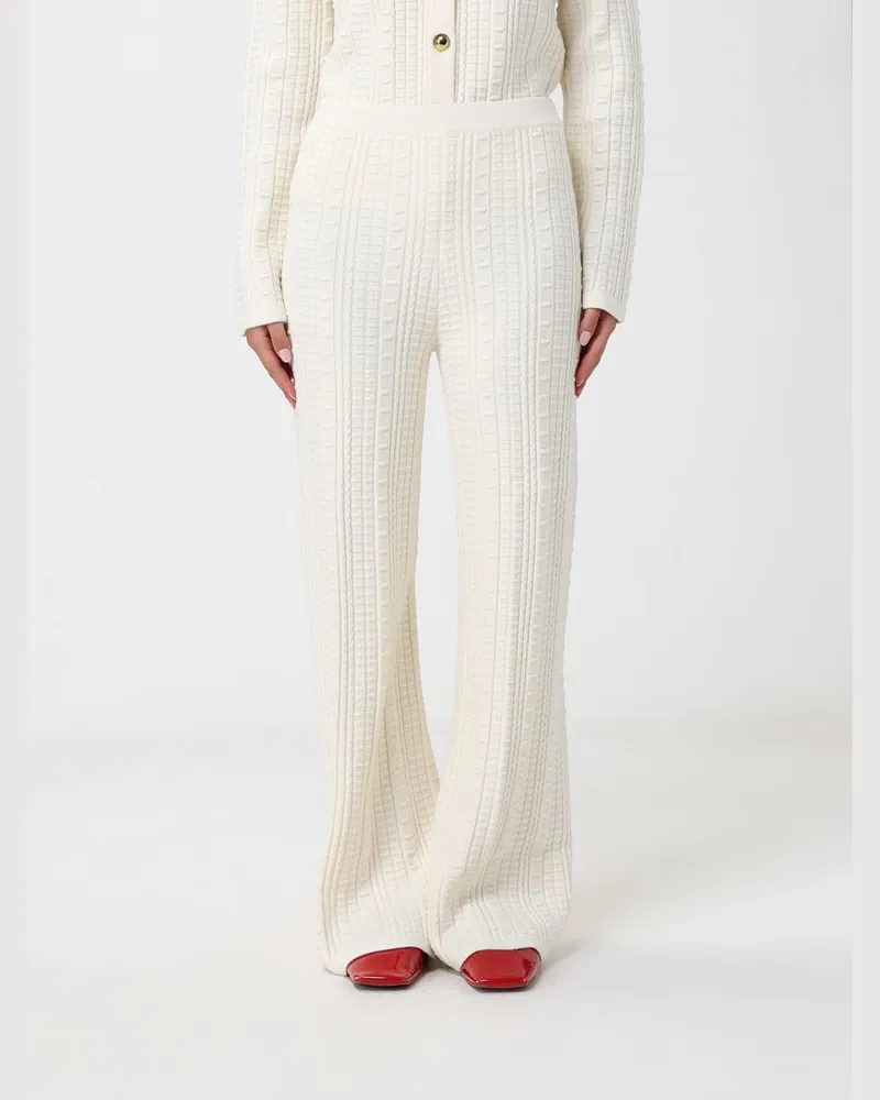 Twin-Set Hoch taillierte ausgestellte Strickhose aus Viskosemischung mit Gummizug Perle
