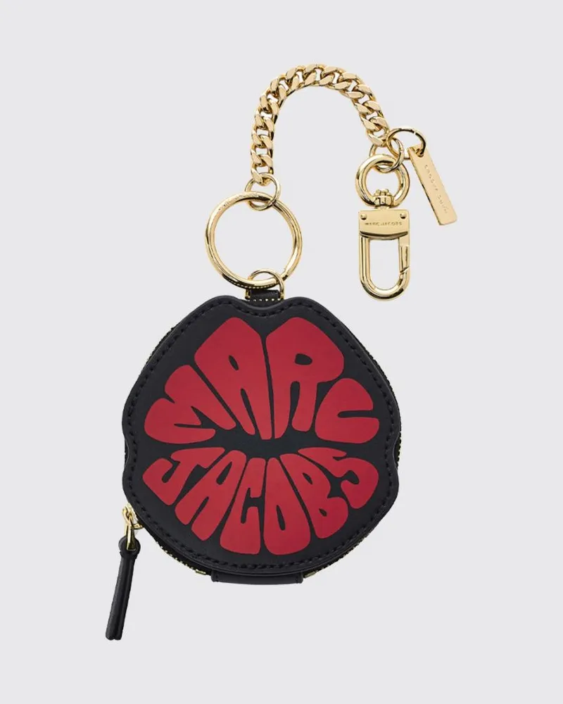 Marc Jacobs Schlüsselanhänger aus Kalbsleder und Metall mit Logo und Karabiner Schwarz