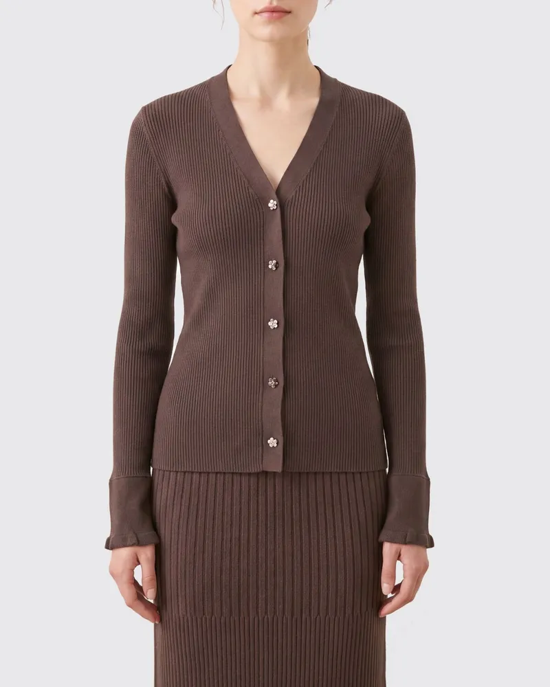 Cecilie Bahnsen Slim-Fit Cardigan aus Wolle mit V-Ausschnitt und Knopfverschluss Braun