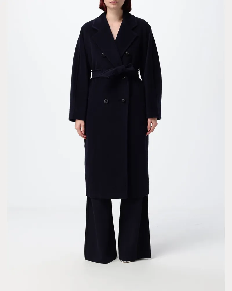 Max Mara Langer zweireihiger Wollmantel Madame mit Gürtel Navy