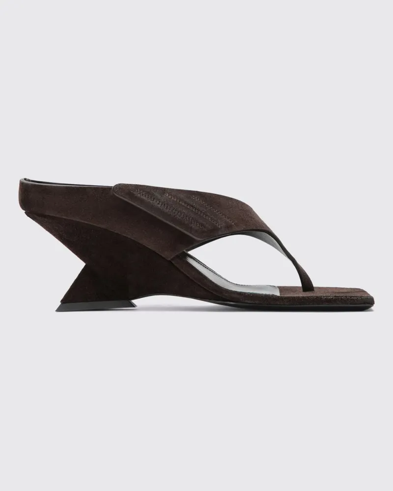 ATTICO Cheope Wildleder-Zehentrenner-Mules mit skulpturalem Keilabsatz Braun
