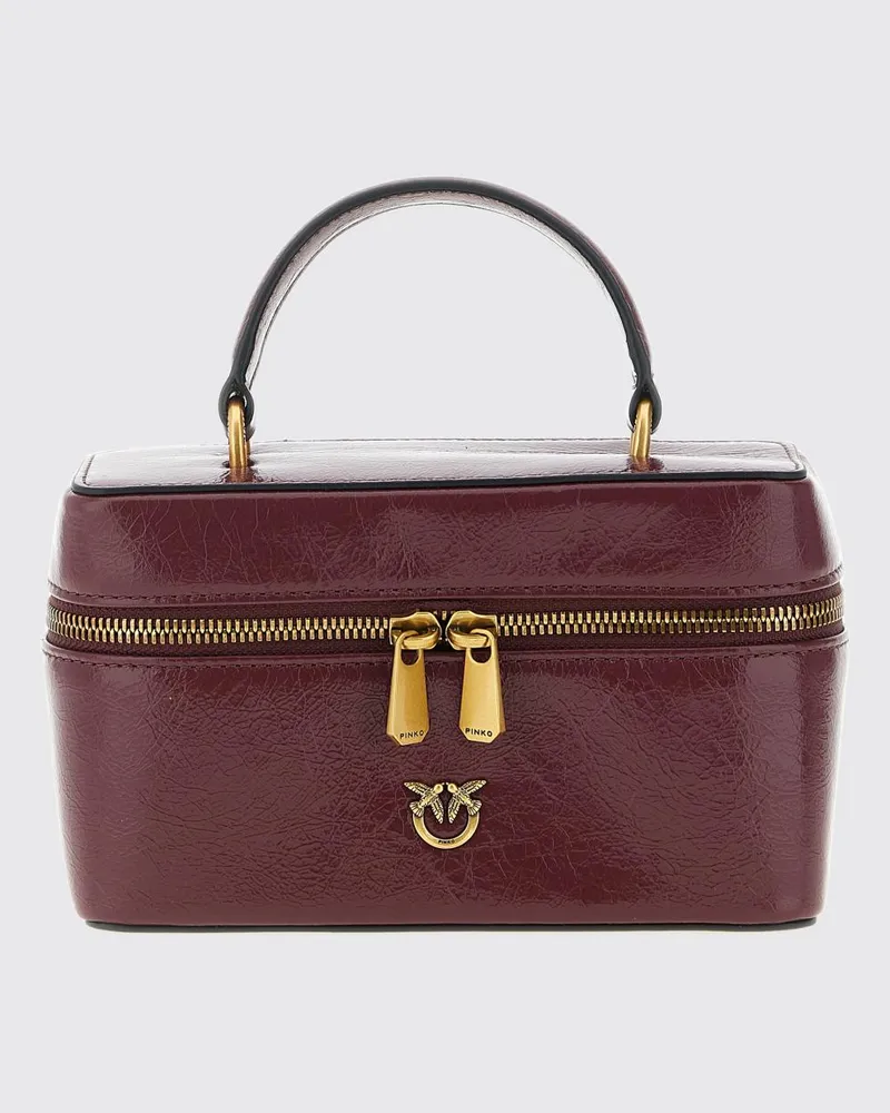 Pinko Mini-Handtasche aus Crush-Leder von mit Love Birds-Metalllogo Burgunderrot