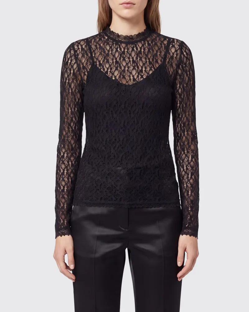 Isabel Marant Transparentes Spitzen-Abendtop mit langen Ärmeln und Rundhalsausschnitt Schwarz
