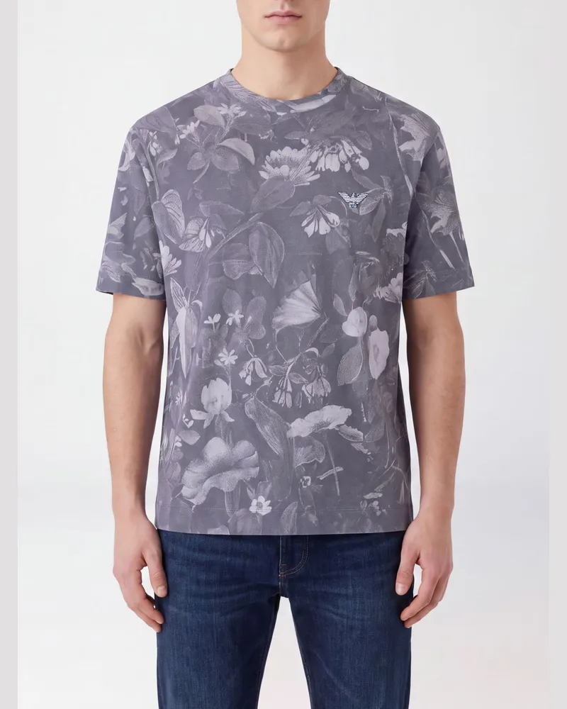 Emporio Armani Baumwoll-T-Shirt mit Rundhalsausschnitt und durchgehendem Blumenprint Grau