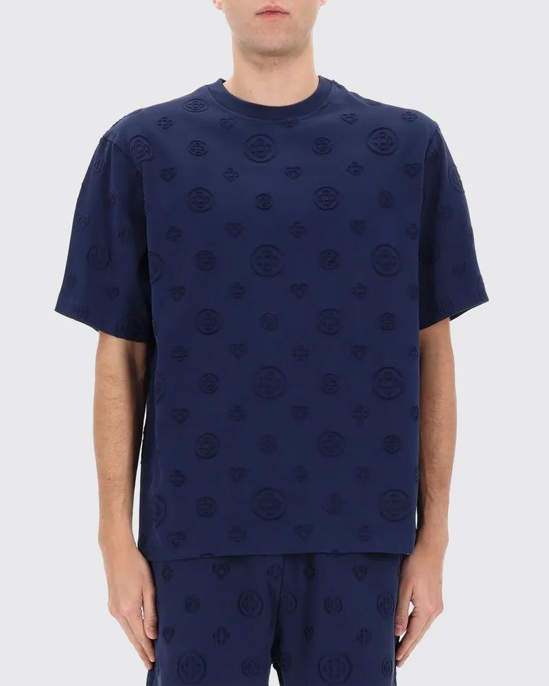 Casablanca Paris T-Shirt aus Bio-Baumwolle mit Monogramm-Print und Rundhalsausschnitt Blau