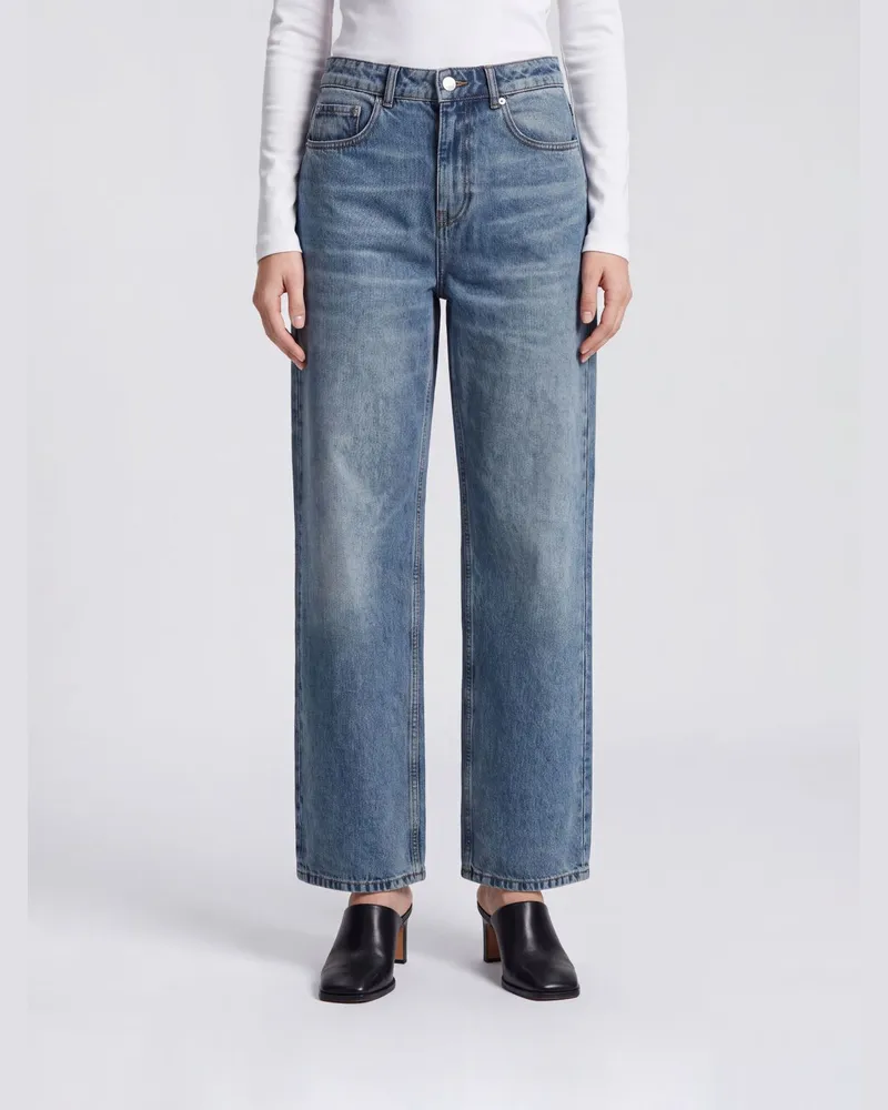 AMI Paris Wide-Leg-Jeans von mit mittlerer Leibhöhe aus Baumwolldenim Blau