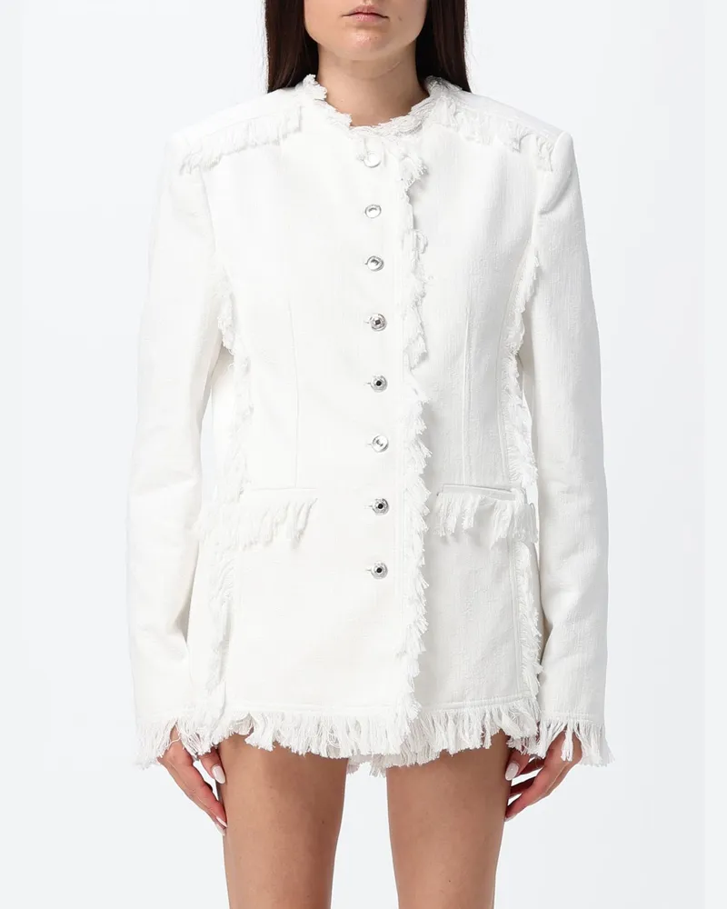 MSGM Kurze Baumwolljacke mit Fransen und Rundhalsausschnitt Natural
