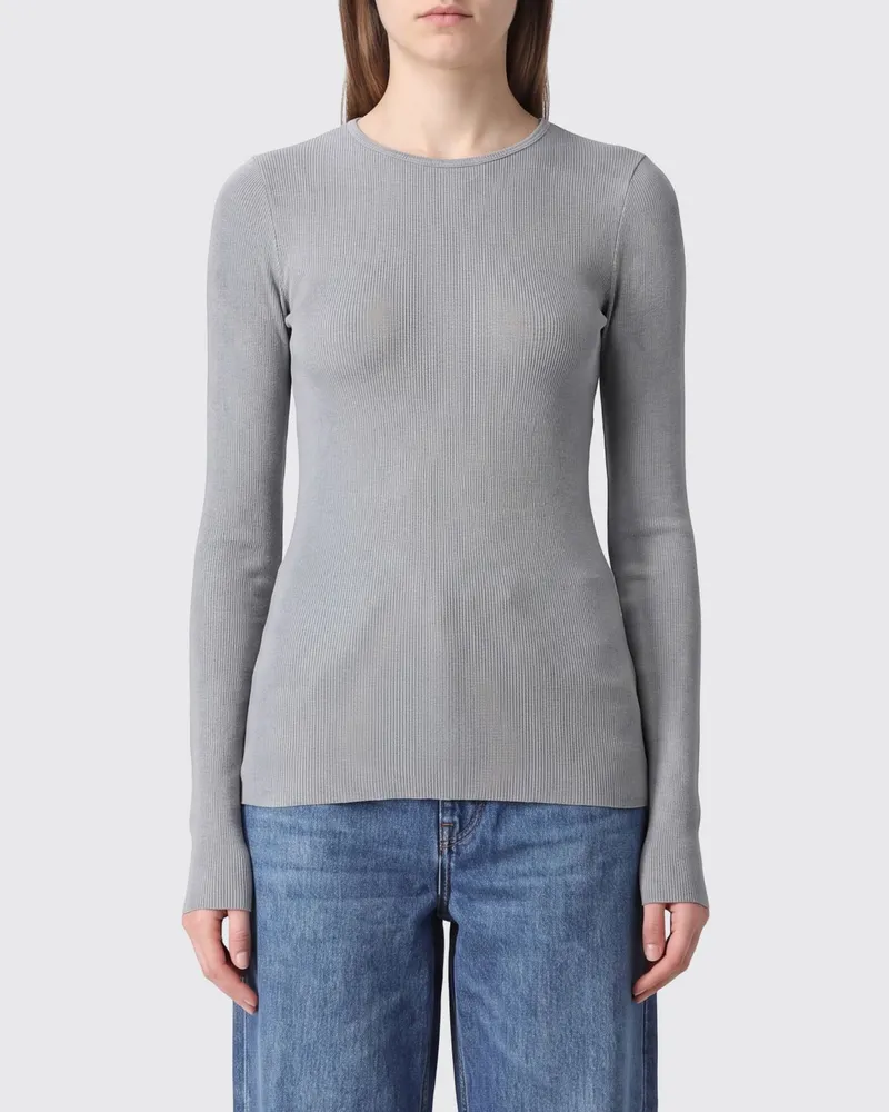 MSGM Langärmeliges Slim-Fit-T-Shirt von aus Viskose mit Rundhalsausschnitt Grau
