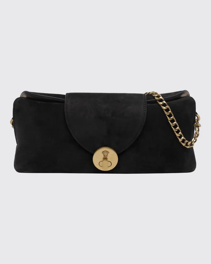 Versace Vivian Schultertasche aus Veloursleder mit Medusa-Logo Schwarz