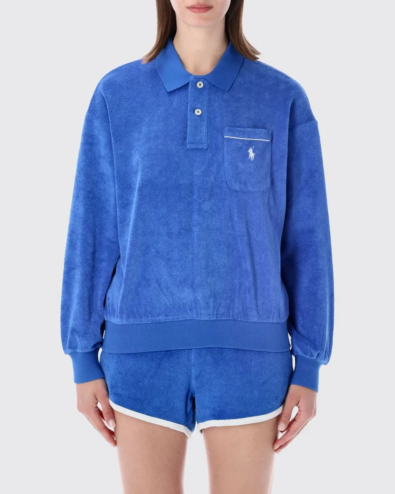 Ralph Lauren Langärmeliges Baumwoll-Poloshirt mit überschnittenen Schultern und Logo Royal