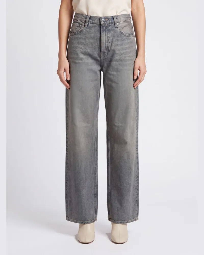 Haikure Korea Wide-Leg-Jeans aus blauem Baumwolldenim mit hoch tailliertem Fünf-Taschen-Design Blau