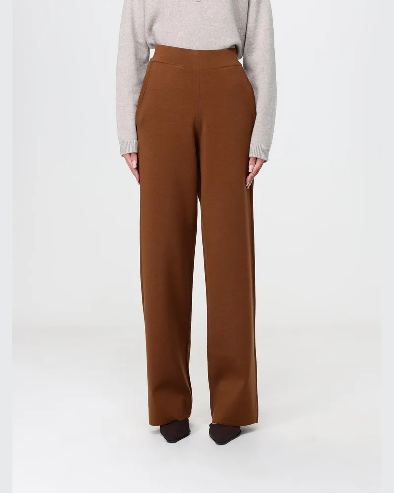 Max Mara Weit geschnittene Strickhose aus Wollmischung mit hohem Elastikbund Leder