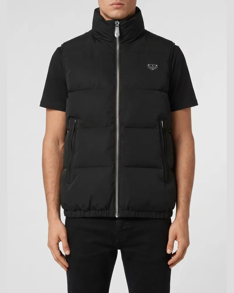 Philipp Plein Gepolsterte High-Neck-Weste aus Funktionsstoff mit Reißverschluss Schwarz