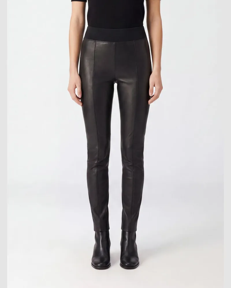 Brunello Cucinelli Hoch taillierte Leggings aus glattem Lammleder Schwarz