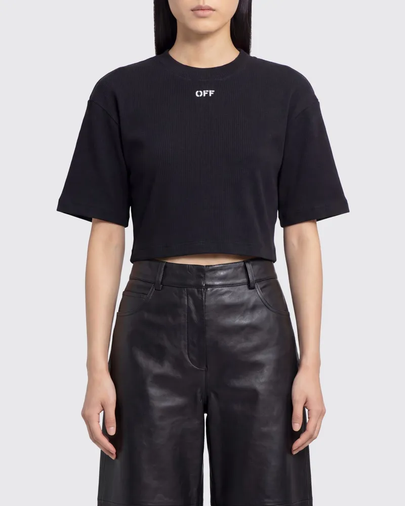 OFF-WHITE Cropped-T-Shirt aus Baumwolle mit Kontrastlogo Schwarz