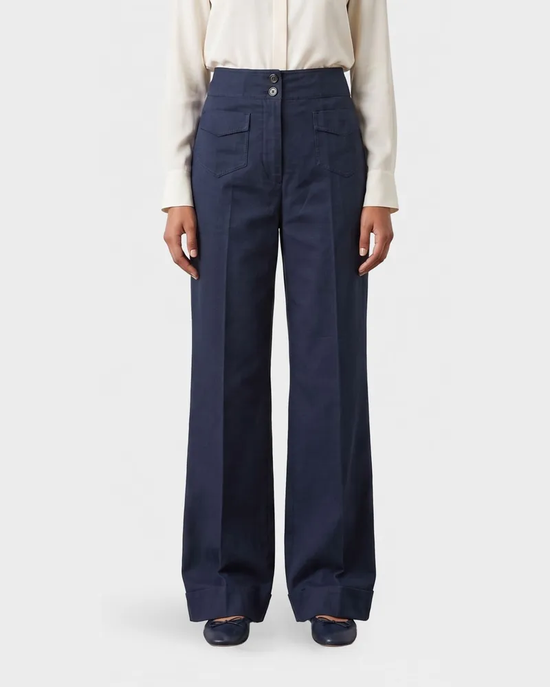 ASPESI Baumwoll-Leinen-Mischgewebe Straight Trousers Blau