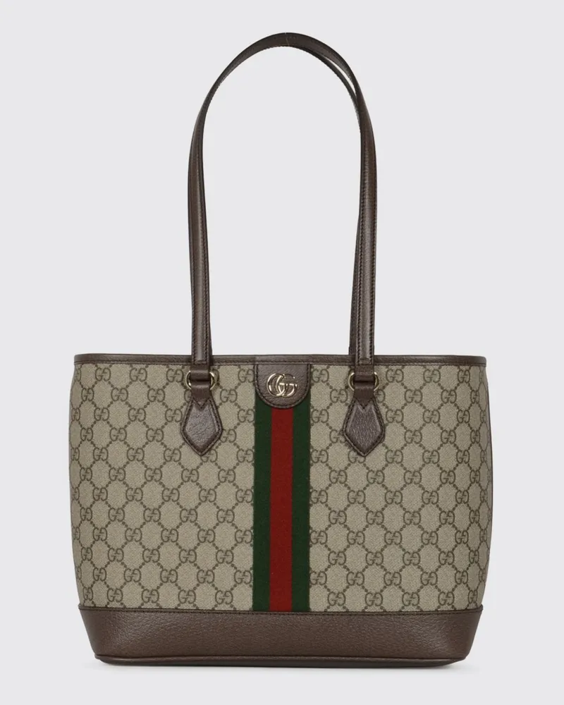 Gucci Ophidia mittelgroße Schultertasche aus GG Supreme-Gewebe mit Web-Detail Beige
