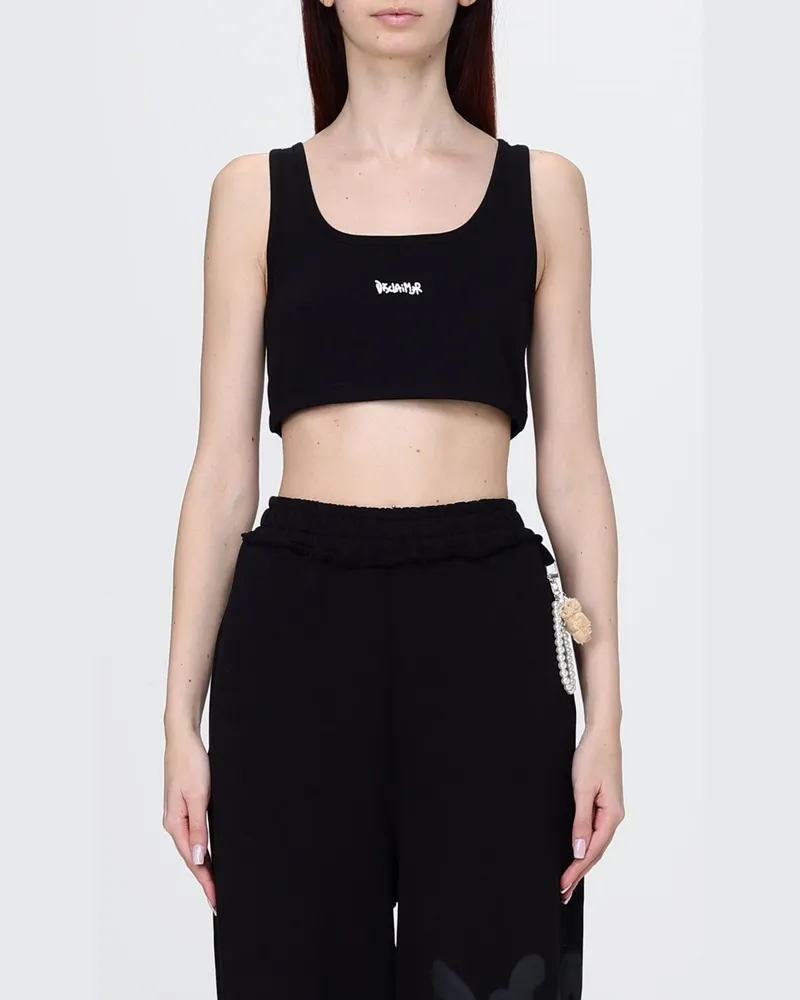 DISCLAIMER Cropped-Top von aus Stretch-Baumwolle mit eckigem Ausschnitt und gesticktem Logo Schwarz