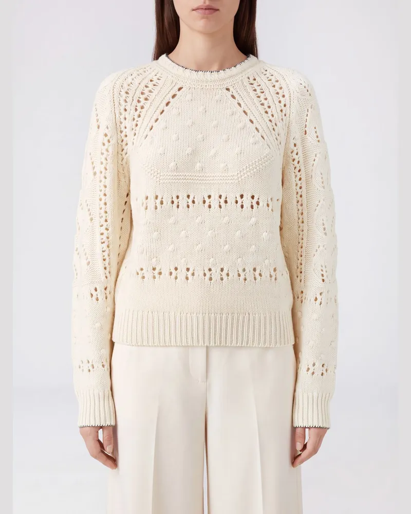 Étoile Isabel Marant Pullover mit Rundhalsausschnitt aus Woll-Baumwoll-Mischung mit Rippbündchen Ecru