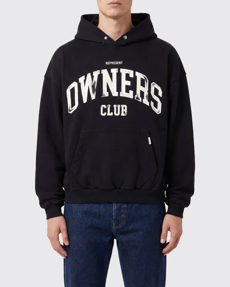 REPRESENT Baumwoll-Hoodie mit Kängurutasche und Logo-Print Schwarz