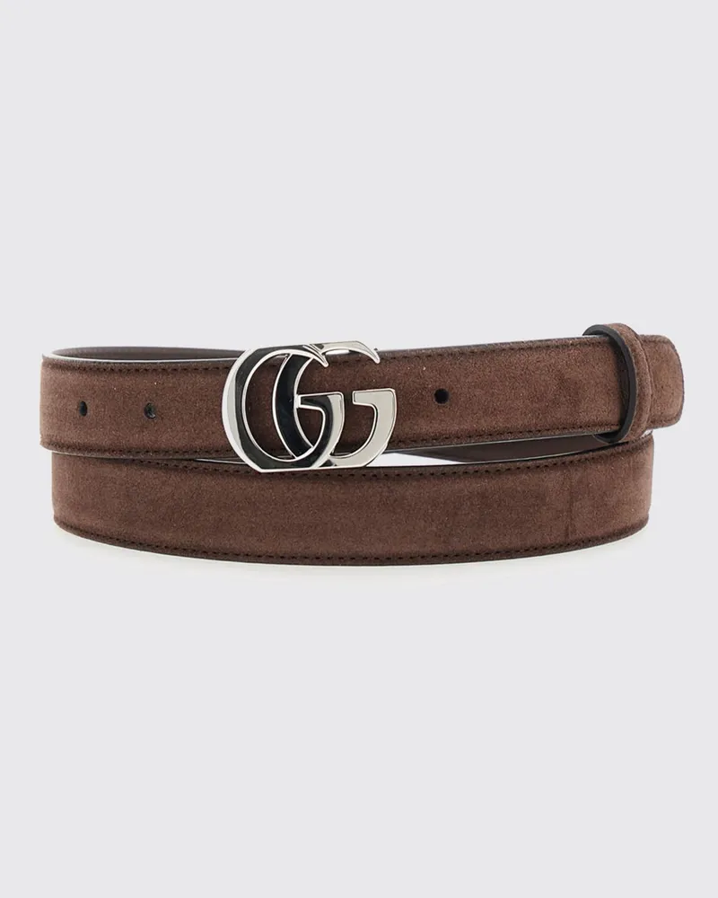 Gucci GG Marmont Gürtel aus Veloursleder mit Monogramm-Schnalle Braun