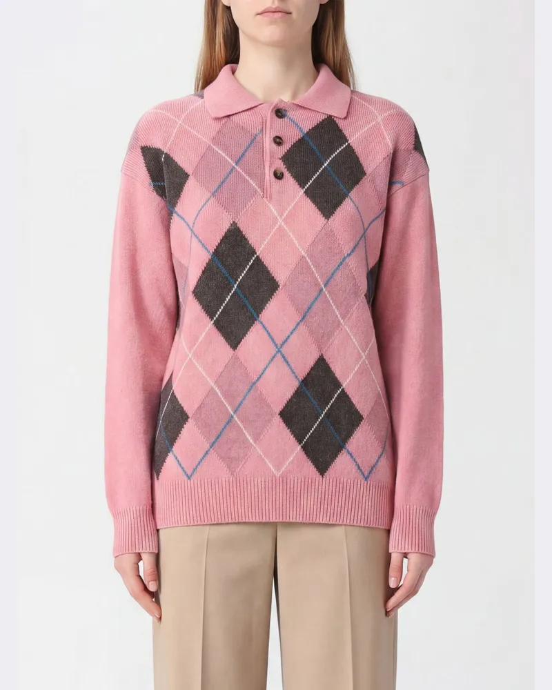J.W.Anderson Langärmeliges Strickpolo aus reiner Wolle mit Argyle-Muster Pink