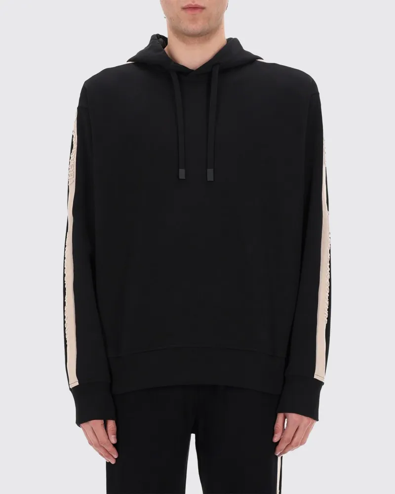 Versace Jeans Baumwoll-Hoodie mit Logo und Seitenstreifen Schwarz