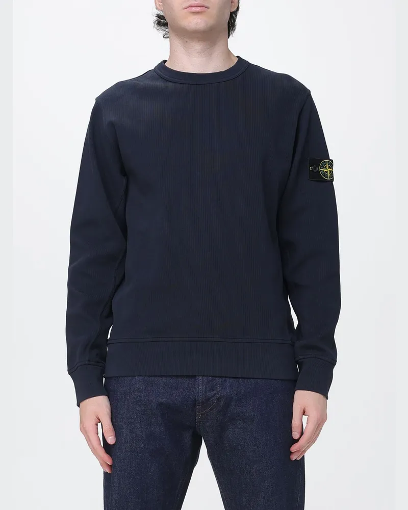 Stone Island Crewneck-Sweatshirt aus Baumwolle mit Compass-Logo-Patch Navy