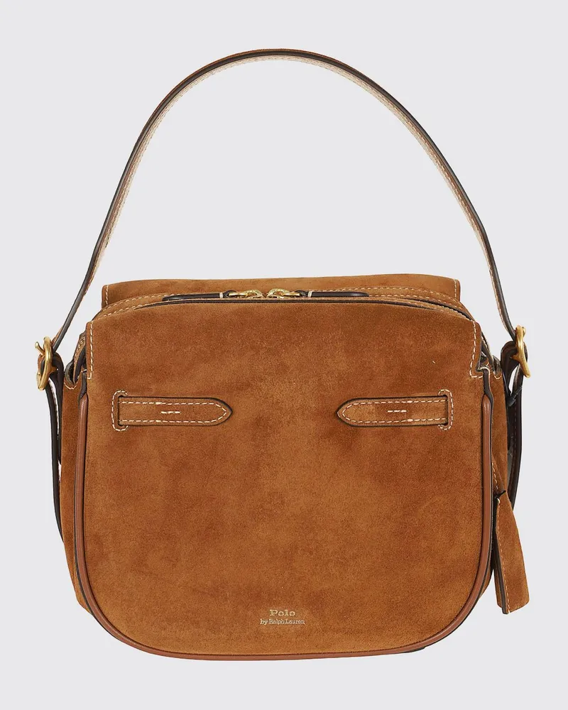 Ralph Lauren Umhängetasche aus Velourskalbsleder mit Charm Braun