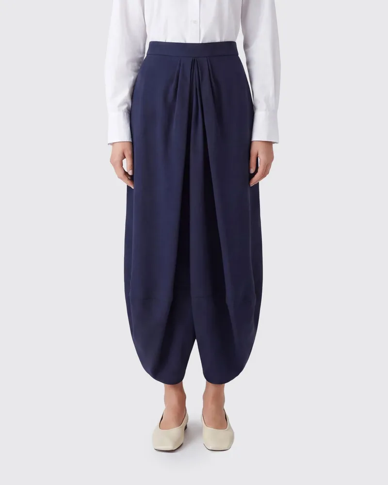 Giorgio Armani Asymmetrischer Midi-Rock aus Seide mit seitlicher Drapierung Navy