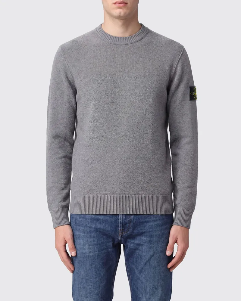 Stone Island Rundhalspullover aus Schurwolle mit Compass-Logoaufnäher Grau