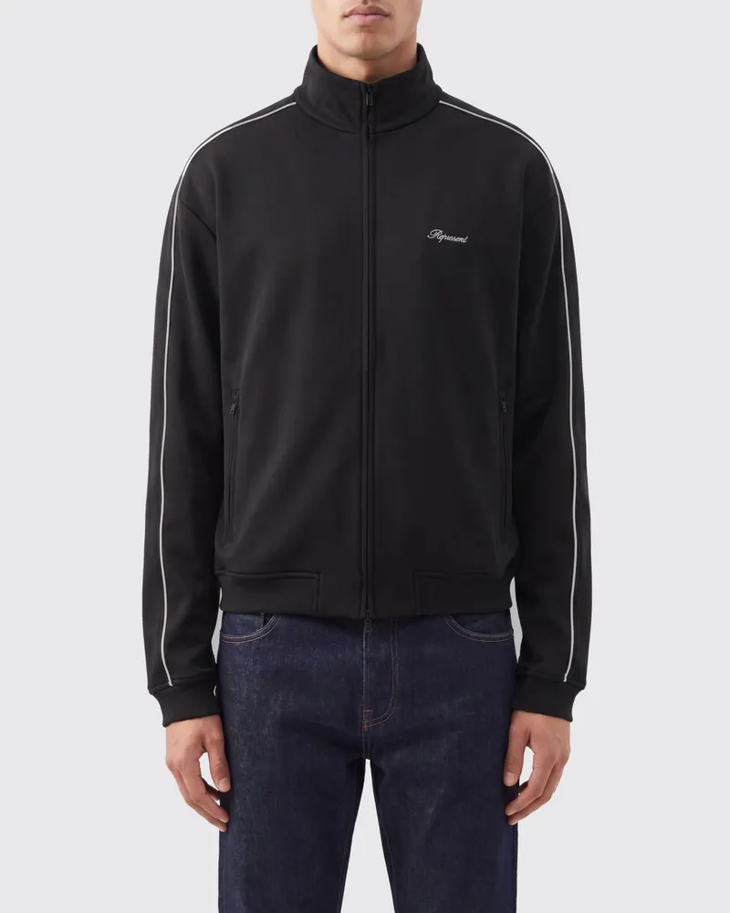 REPRESENT Sweatshirt mit Reißverschluss und Stehkragen mit Logo und Kontraststreifen Schwarz