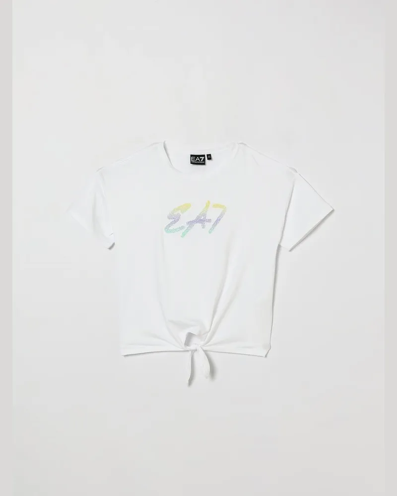 EA7 Kurzes T-Shirt aus Stretch-Baumwolle Weiß