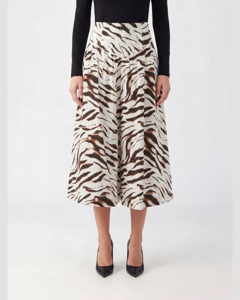 Ganni A-Linien-Midirock aus Stretch-Baumwolle mit hohem Bund und Animal-Print Bunt
