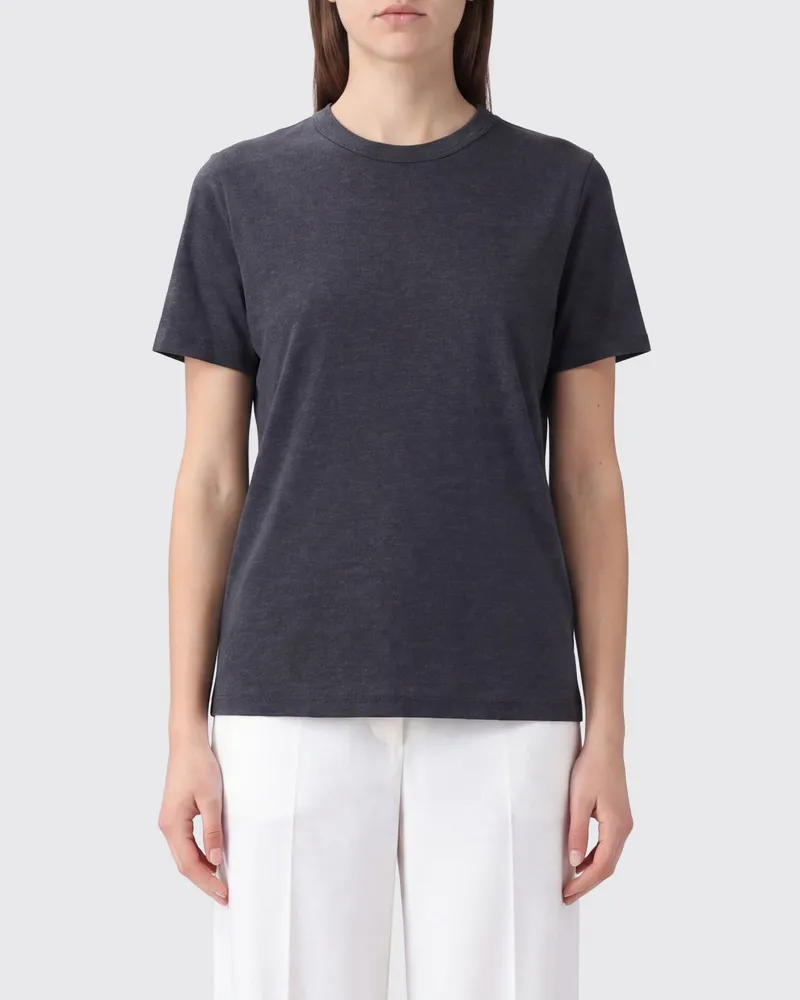 Brunello Cucinelli Kurzärmeliges Rundhals-T-Shirt aus reiner Baumwolle Charcoal