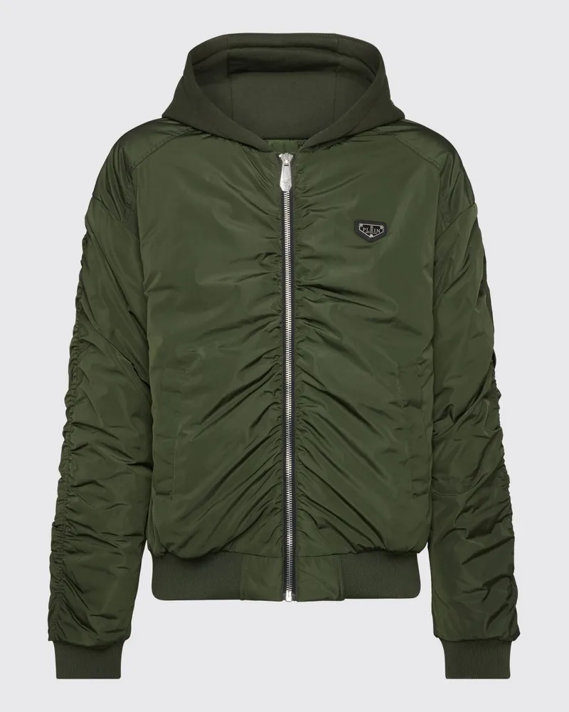 Philipp Plein Windbreaker-Jacke aus Polyester mit Kapuze und Reißverschluss Grün